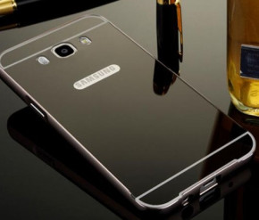 Луксозен алуминиев бъмпър с огледален черен гръб за Samsung Galaxy J5 2016 J510F 